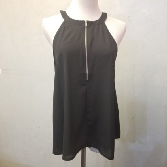 Love Tree black zipper front top women size Large (P13) - Picture 1 of 4